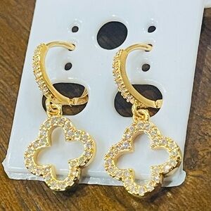 Gold and Crystal Clover Hoop Earrings